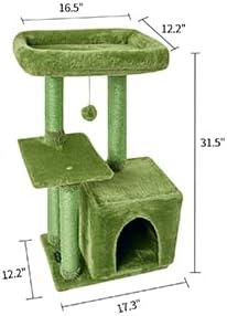 FISH&NAP Cute Cat Tree Kitten Cat Tower for Indoor Cat Condo Sisal Scratching Posts with Jump Platform Cat Furniture Activity Center Play House Green