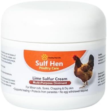 Sulf Hen Lime Sulfur Cream for Poultry Care – Ointment for Pecking Wounds, Chapped Skin, Cuts, Infections and Dermatitis – 2 oz