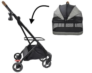 ROODO Fashion 3-in-1 Dog Cat Stroller with Detachable Carrier&Car Seat Combo Best Lightweight Folding Portable All-Terrain Travel Pet Gear Puppy Doggie Kitty Stroller for up to 30 lbs(Grey Lattice)