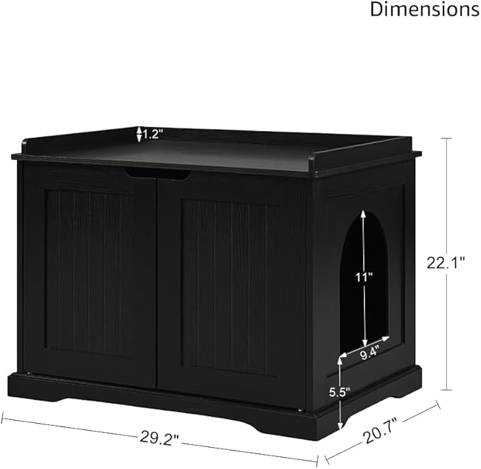 unipaws Black Cat Litter Box Enclosure Furniture, Kitty Hidden Cover, Concealed Dog Proof Litter Boxes Cabinet, Hideaway Litter Box, Cat House