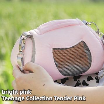 Small Pet Carrier Bag with Adjustable Shoulder Strap Hamster Travel Cage Breathable Carrier Portable Travel Carrier for Birds Sugar Glider Golden Hamsters (Pink A)