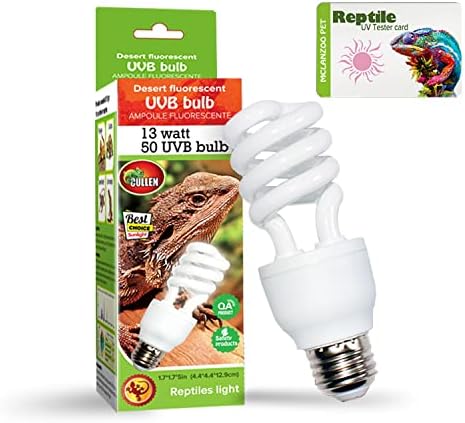 UVA UVB Light Reptile Bulb 10.0 13W Desert Compact Fluorescent Terrarium Lamp for Bearded Dragon, Turtle, Snake, Gecko, Lizard With UV Tester Card