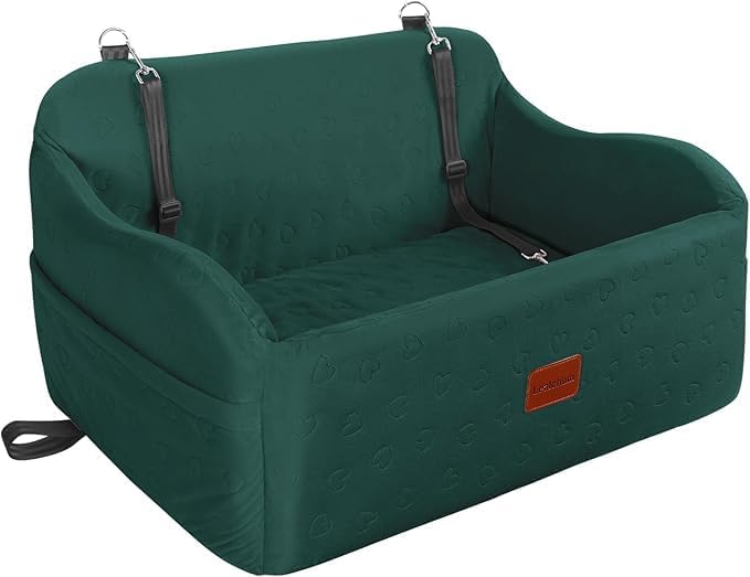 Dog Car Seat for Medium/Large Dogs,2 Clip-On Safety Leashs for 2 Small Dogs,Removable and Washable Comfy Pet Car Seat,Easy to Install and Clean (Green, Large)
