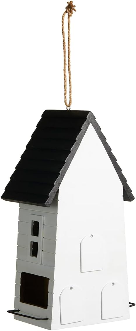 Glitzhome Modern Hand Painted Hanging Bird House for Outside,14.25"H Large Bird Houses for Outdoor,Functional and Decorative Solid Wood Cottage Garden Birdhouse for Bluebird,Chickadee,Wren Finch-White