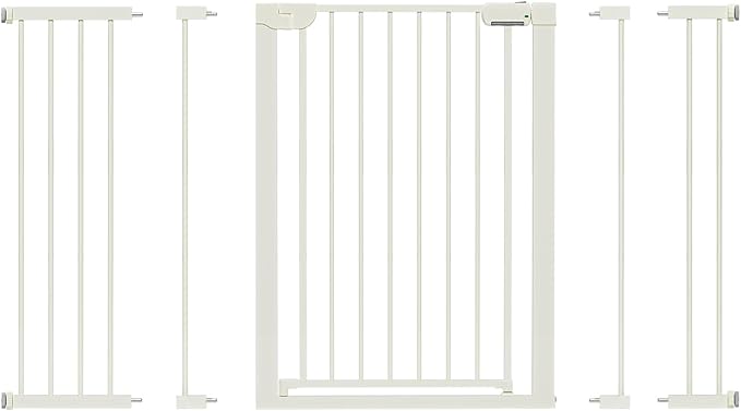 29.5-54.2" Baby Gate for Stairs, Pressure Mounted Dog Gate Indoor, Auto Close Pet Gate for Doorways No Drilling, Easy Install Baby Essentials with Large Walk Thru Door, White