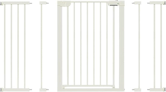 29.5-54.2" Baby Gate for Stairs, Pressure Mounted Dog Gate Indoor, Auto Close Pet Gate for Doorways No Drilling, Easy Install Baby Essentials with Large Walk Thru Door, White