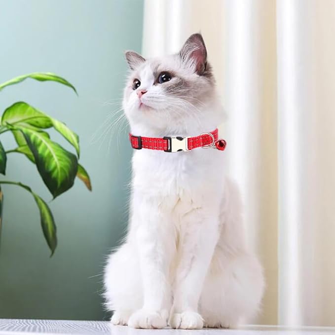 Red Puppy Collar with Bell, Reflective Nylon XS Dog Collars Soft Adjustable Buckle for XXS XSmall Small Dogs Tiny Pets Cats Boy Girl Kitten Yorkie Chihuahua X-Small