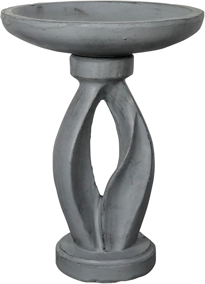 SunJet 21.8inch High Concrete Bird Bath, Freestanding Birdbaths & Birdfeeder - Stylish Outdoor Bird Baths Feeding Bowl for Outdoors Garden Patio Yard Lawn Decor