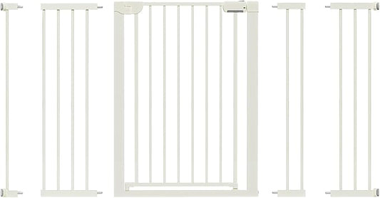 29.5-59.8" Baby Gate for Stairs, Pressure Mounted Dog Gate Indoor, Auto Close Pet Gate for Doorways No Drilling, Easy Install Baby Essentials with Large Walk Thru Door, White