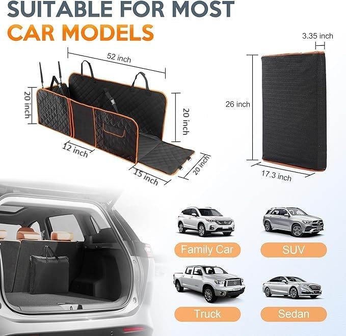 Active Pets Dog Car Seat Cover for Back Seat, Waterproof Pet Hammock Protector, Durable Nonslip Seat Protection SUV Truck, Standard 53"x56", Orange