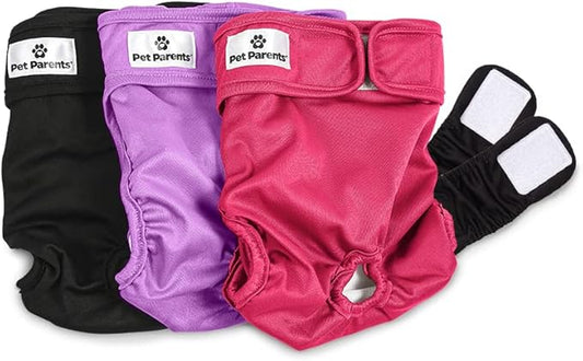 Pet Parents® Washable Dog Diapers (3pack) + Extendrs® of Durable Doggie Diapers, Premium Dog Diapers Female (Medium, Princess)
