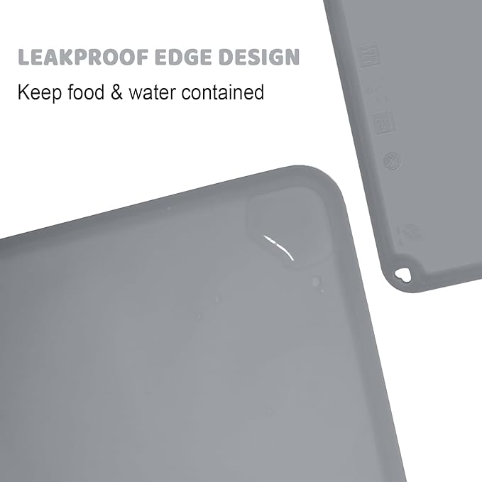 KVK Silicone Placemat for Toddles Kids Non-Slip Reusable Portable Baby Placemats for Restaurant Stain-Proof Children Food Mats Eating Table Mat 2 Pack (Silver Gray)