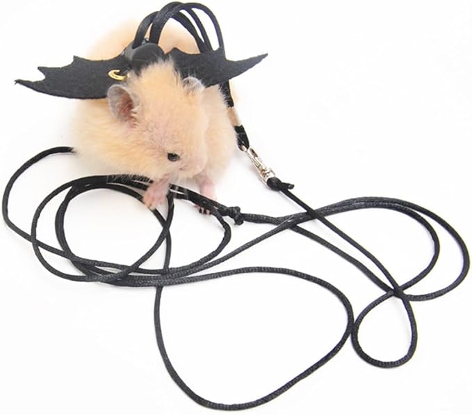 Small Animal Harness and Leash Set for Hamsters, Lizards, and Bearded Dragons - Secure, Adjustable, and Comfortable Walking Accessory (Black)