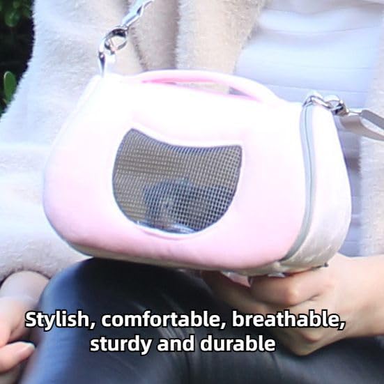 Small Pet Carrier Bag with Adjustable Shoulder Strap Hamster Travel Cage Breathable Carrier Portable Travel Carrier for Birds Sugar Glider Golden Hamsters (Pink A)