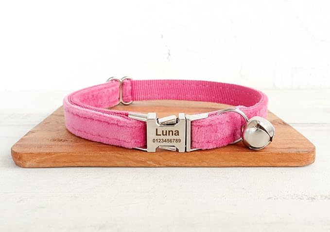 Cat Collar Personalized with Name Phone Number Engraved,Customized with Bell for Small Dogs Puppy Kitten