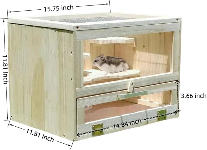 Wooden Hamster Cages and Habitats, Small Animal Habitat with 2 Openable Door for Guinea Pig, Gerbil, Chinchilla, Dwarf, Hedgehog, Squirrel, Chew Resistant, Dwarf Syrian Hamsters
