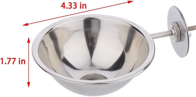 2 Pack Bird Feeding Dish Cup, Stainless Steel Birdcage Food Bowl with Clamp Holder for Bird Parrot Parakeet Macaw Finches Lovebirds Cockatiel Conure Budgies