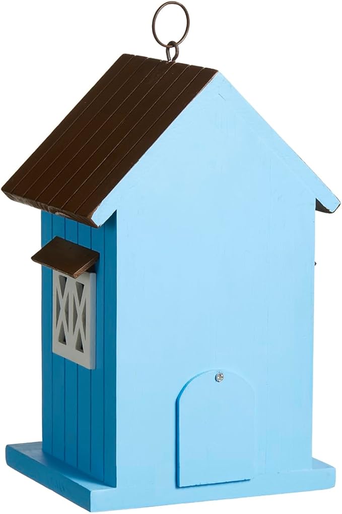 Glitzhome Bird Houses for Outside,10" H Modern Solid Wood Hand Painted Hanging Bird House Beach Hut Decorative Pet Cottage Outdoor Garden Birdhouse for Finch Bluebird Cardinals,Blue