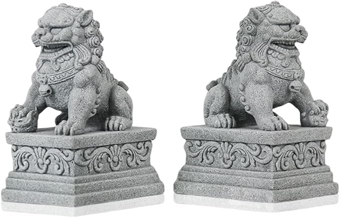 livelyfish Large Asian Fu Foo Dogs Statues A Pair of Two Guardian Lion Sandstone Figurine Pets Fish Tank Aquarium Landscape Ornaments Accessories Feng Shui Decorations (D)