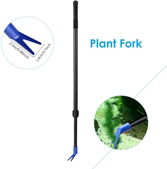 5 in 1 Aquarium/Fish Tank Cleaning Kit/Tool, Algae Scraper, Fish Net, Sponge, Plant Fork, Gravel Rake, Length Adjustable from 21 inches to 31 inches (Extendable)