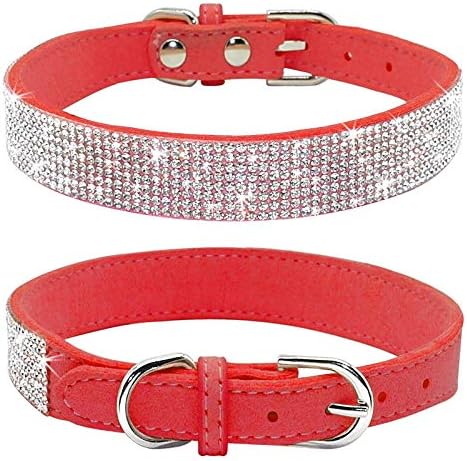 Cute Dog Collar with Bling Rhinestone, Fancy Crystal Diamond Glitter Pretty Jewel Soft Cat Collars for Small Medium Large Breed Dogs Girl Female Pet Puppy Kitten Terrier (L, Red)