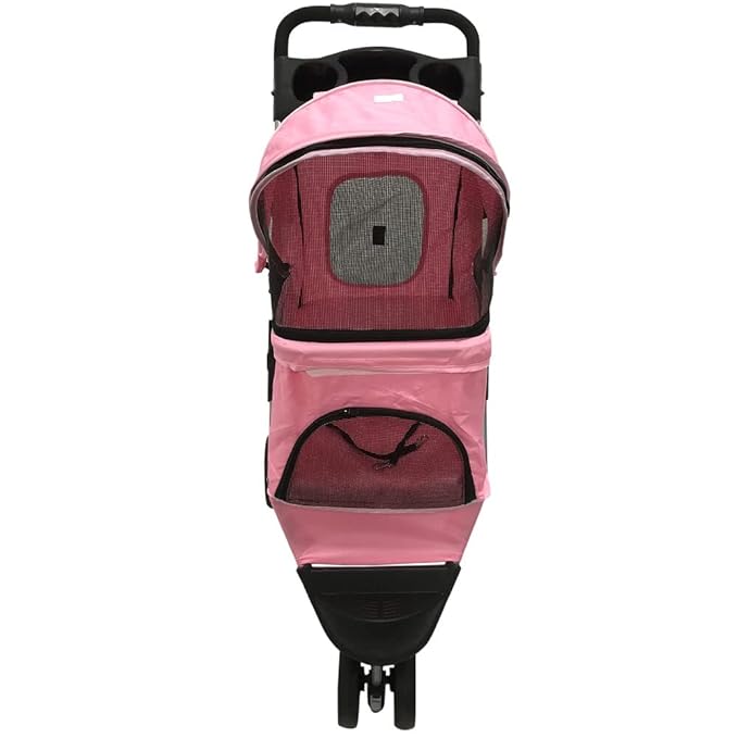 Critter Sitters 3-Wheel Jogging Dog Stroller with Storage Basket and Cup Holders, Modern and Stylish Pet Stroller for Medium Sized Animals up to 33 Pounds, Pink