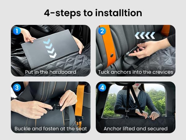 REEVAA Dog Car Seat Cover for Back Seat, Hard Bottom Dog Hammock, Pet Bed Extender for 2-4 Large/Medium Dogs, Waterproof Seat Protector, Universal L Size Fits for Car/SUV, Black+Orange
