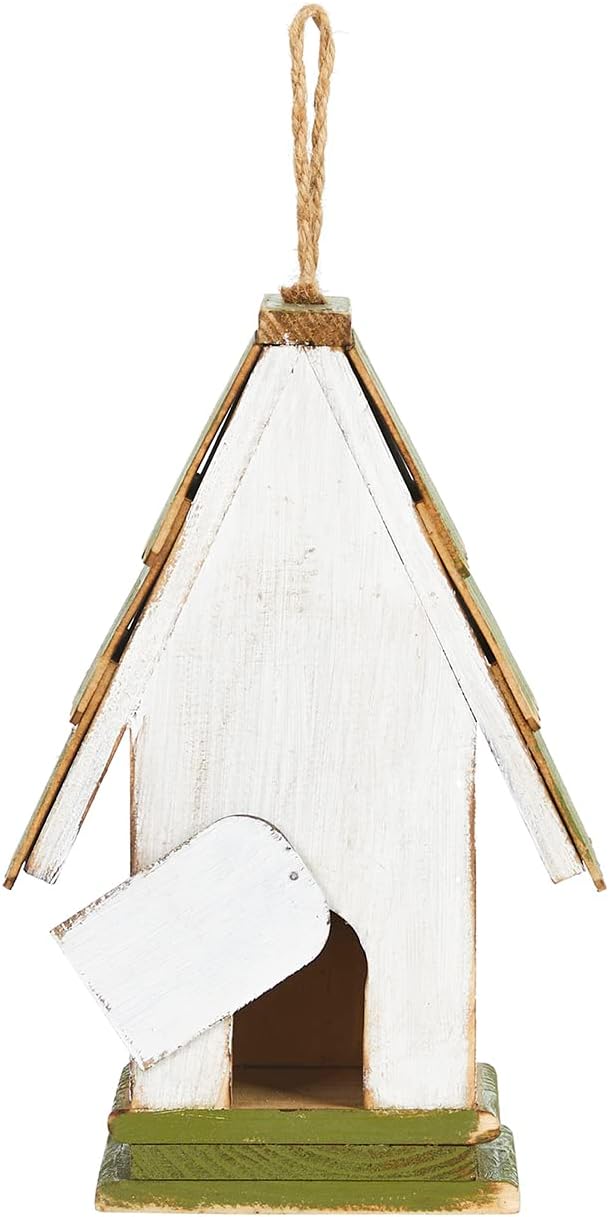 Glitzhome Bird Houses for Outside, Bluebird Houses for Outdoors, 10.75" H Green Roof Garden Wooden Birdhouse Hand Painted Hanging Distressed Bird House for Finch Cardinals Swallow Wren Chickadee