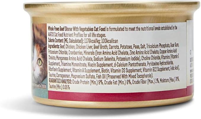 Whole Paws, Grain-Free Wet Cat Food, Beef Loaf Dinner with Vegetables, 3 Ounce