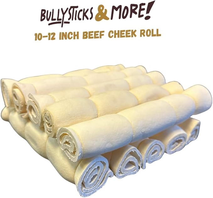 BULLYSTICKS & MORE Beef Cheek Rolls for Dogs (10-12" Regular Retriever Roll - 10 Count) - Beef Cheek Bones for Dogs - Dog Parents Choice - Premium No Hide Rolls