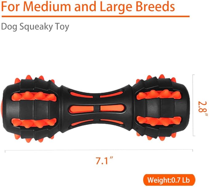 AUSCAT Teething Dog Toys, Durable Squeaky Dog Toys, Rubber Chew Toys for Dogs, Dumbbell Shape, Black