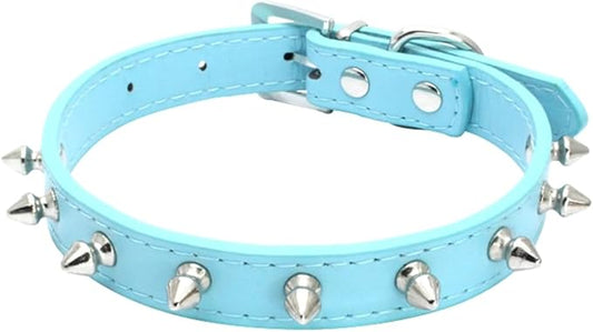 Spiked Dog Collar for Small Dogs, Mushrooms Rivet Soft Pu Leather Spike Stud Studded Cat Collar Adjustable for Mini Tiny Breed Pet Teacup Puppy (S, Blue)