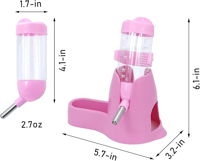Wontee Hamster Water Bottle Water Dispenser Hamster Silent Exercise Running Wheel for Dwarf Hamsters Gerbil Mice (Pink, 80ML)