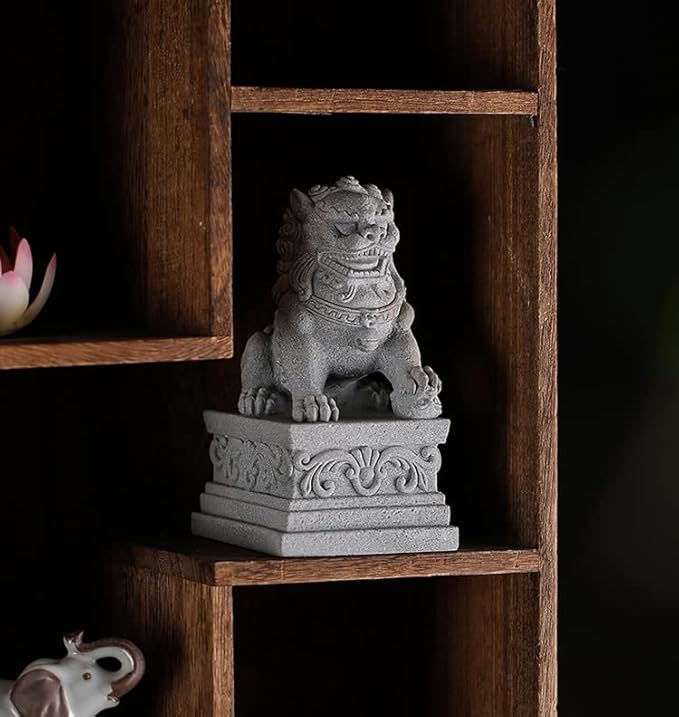 livelyfish Large Asian Fu Foo Dogs Statues A Pair of Two Guardian Lion Sandstone Figurine Pets Fish Tank Aquarium Landscape Ornaments Accessories Feng Shui Decorations (D)
