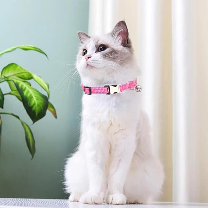 Pink Puppy Collar with Bell, Reflective Nylon XS Dog Collars Soft Adjustable Buckle for XXS XSmall Small Dogs Tiny Pets Cats Boy Girl Kitten Yorkie Chihuahua X-Small