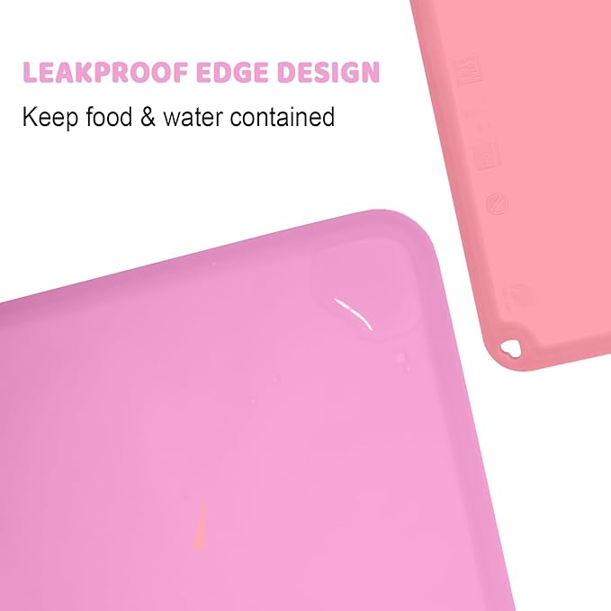 KVK Silicone Placemat for Toddles Kids Non-Slip Reusable Portable Baby Placemats for Restaurant Stain-Proof Children Food Mats Eating Table Mat 2 Pack (Mauve&Peach)