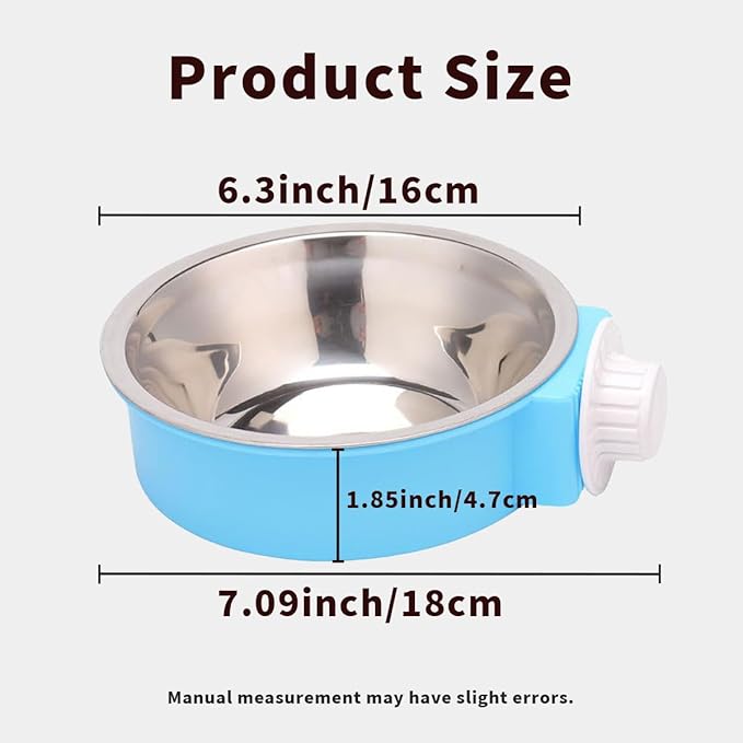 2Pcs Pets Lightweight Stainless Steel Bowl,Removable Stainless Steel Pet Hanging Food Water Feeder Bowl Cage Coop Cup for Puppy Medium Dog Cat Rabbit Ferret Bird Gunea Pigs (Blue, M)