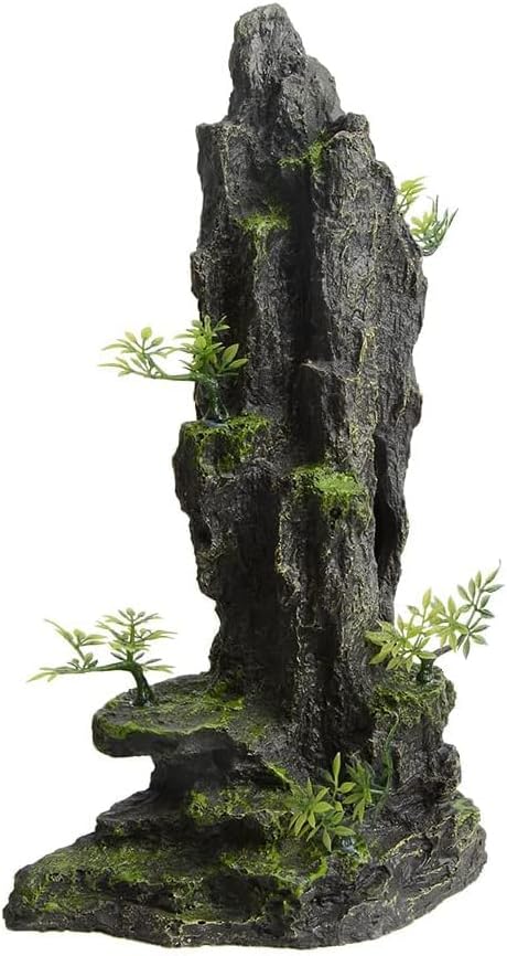 AnRui Aquarium Decorations Large and Tall Mountain View Stone Betta Hideout Fish Tank Accessories Decor Cute Tree Rock Cave Landscape for Turtles, Fish to Play, 14.4inch