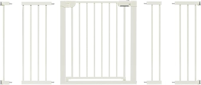 29.5-59.8" Baby Gate for Stairs, Pressure Mounted Dog Gate Indoor, Auto Close Pet Gate for Doorways No Drilling, Easy Install Baby Essentials with Large Walk Thru Door, White