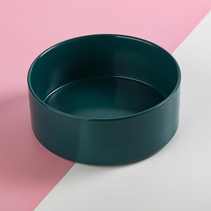 Green 8 in Dog Bowl Ceramic for Medium Large Sized Breed,Retrievers,7.6 Cups Non Slip Heavy Weighted Dog Food Water Dish,Durable Big Pet Bowl