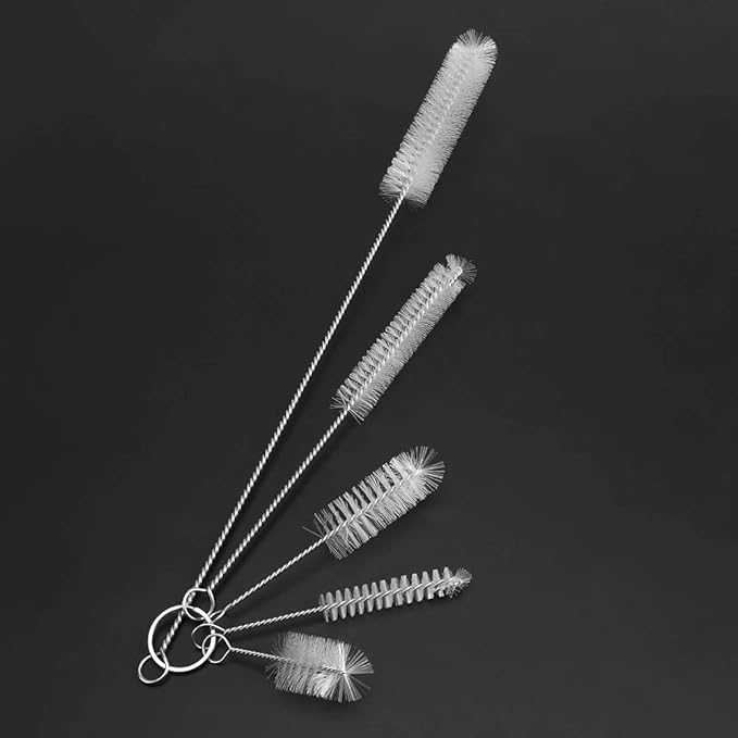 FDIT 5 Pcs Stainless Steel White Aquarium Cleaning Brush,Fish Tube Washing Brush Cleaner Clean Tool Set