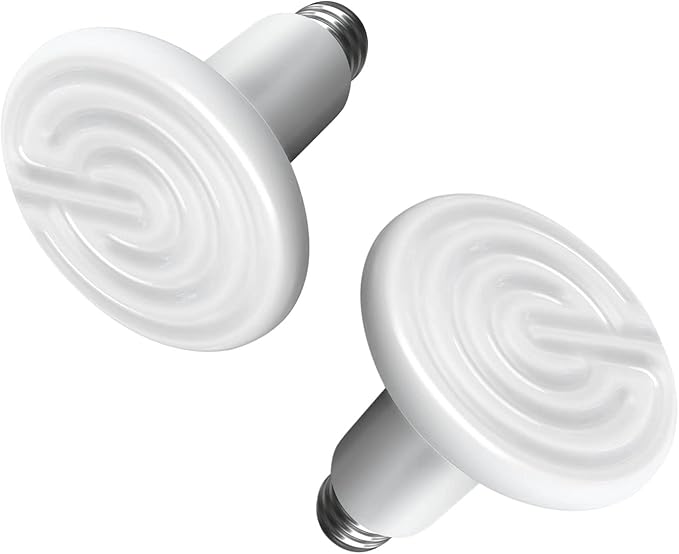 Simple Deluxe 100W Reptile Heat Lamp Bulb No Light Ceramic Heat Emitter Brooder Coop Heater for Amphibian Pet & Incubating Chicken, Snake, Lizard, Spider, 2-Pack,White