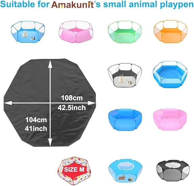 Amakunft 4Pcs Waterproof Hexagon Playpen Mat Washable Pee Pad Fit with Small Animal Playpen (42.5in x 41in) Reusable Pet Bedding Liner for Guinea Pig, Rabbit, Hamster, Chinchilla, Hedgehog