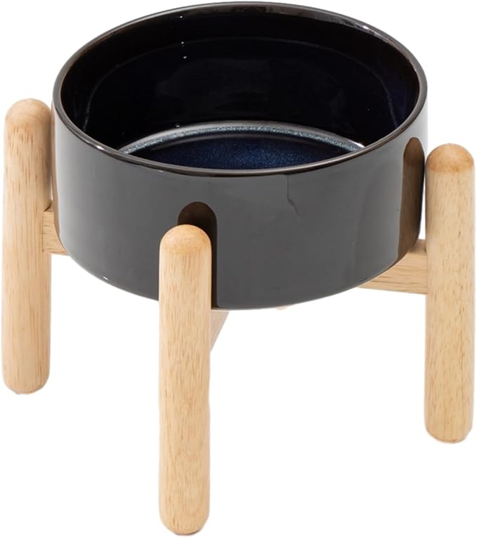 Ceramic 6.1inch Raised Dog Bowl with Stand for Small and Medium Dog Dish Pet Food and Water Bowl (Single Bowl with Stand - Starry Sky)