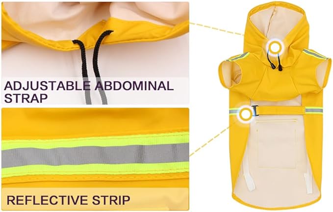 Dog Raincoats Hooded, Waterproof Slicker Rain Poncho Jacket for Medium and Large Dog, with Reflective Strip