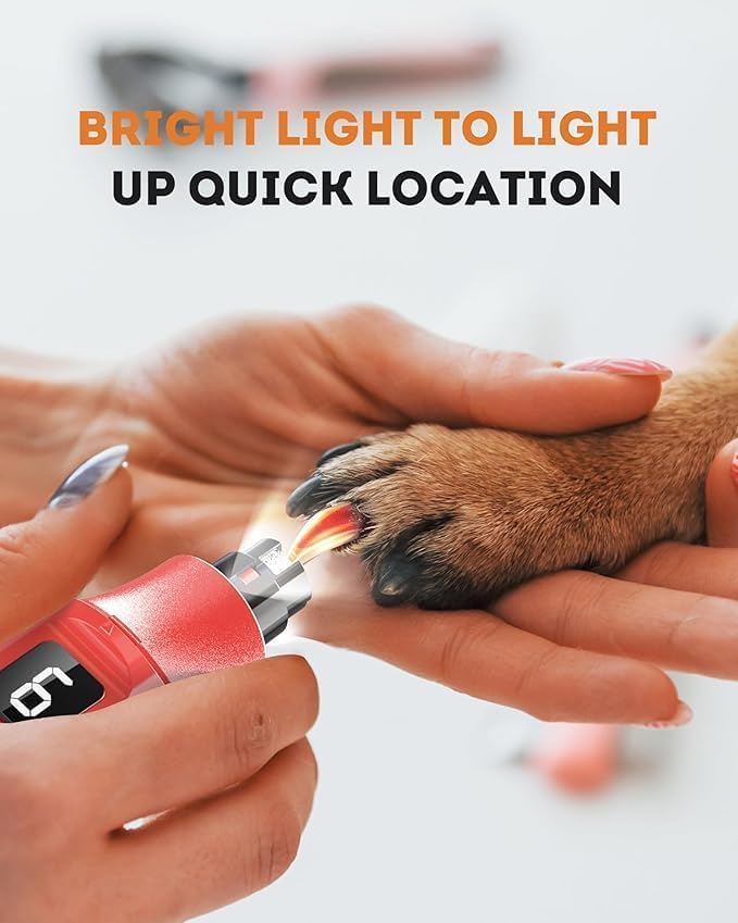 YABIFE 7-Speed Pet Nail Grinder with Light – Heavy Duty, Whisper Quiet Nail Trimmer for Dogs, Cats, Birds & Small Animals – Single-Handed Operation
