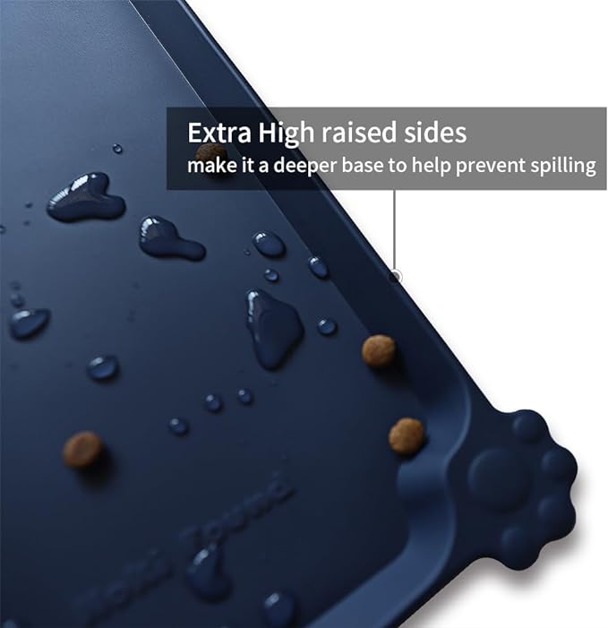 Hoki Found Large Waterproof Silicone Pet Food Mats Tray - Non Slip Pet Bowl Mats Placemat - Dog Pet Cat Feeding Mat - Dog Cat Food Mats -Pet Water Mats for Floors - French Navy