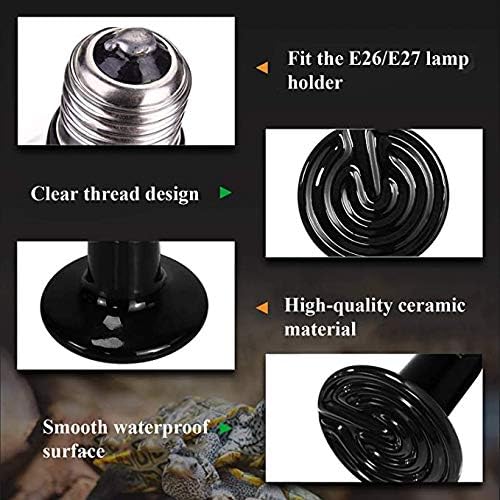100W 2PCS Reptile Heat Lamp Black Ceramic Heat Emitter,Infrared Heater Bulb for Pet Coop Heater Chicken Lizard Turtle Brooder Aquarium Snake