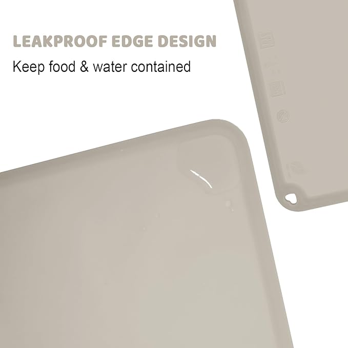 KVK Silicone Placemat for Toddles Kids Non-Slip Reusable Portable Baby Placemats for Restaurant Stain-Proof Children Food Mats Eating Table Mat 2 Pack (Ecru)