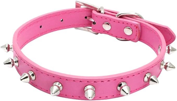 Spiked Dog Collar for Small Dogs, Mushrooms Rivet Soft Pu Leather Spike Stud Studded Cat Collar Adjustable for Mini Tiny Breed Pet Teacup Puppy (S, Hot Pink)